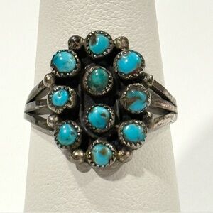 Vintage Turquoise Snake Eyes Cluster Sterling 925 Ring Navajo Southwest Size 7